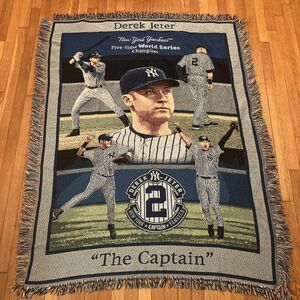 Vintage New York Yankees Derek Jeter The Captain Tapestry Throw Blanket 48x60"